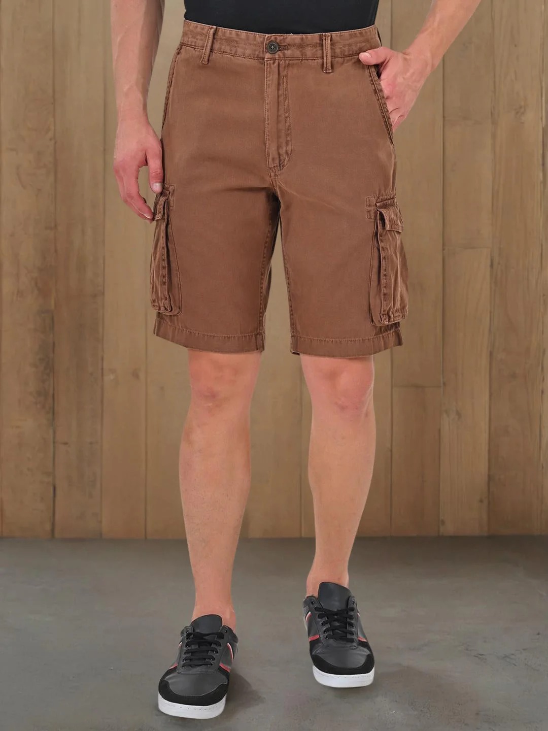 Indian Terrain Men's Regular Fit Solid Brown Shorts